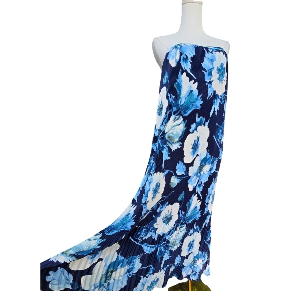 Abercrombie & Fitch Strapless Maxi Dress Womens Large Blue Floral Pleated